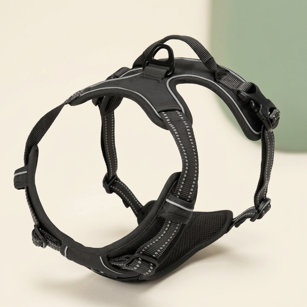 Black adjustable dog vest harness with top handle