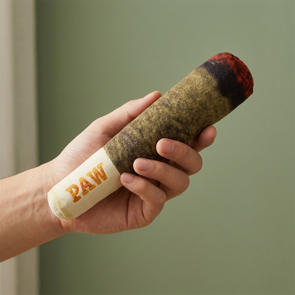 PAW plush toy held in one hand