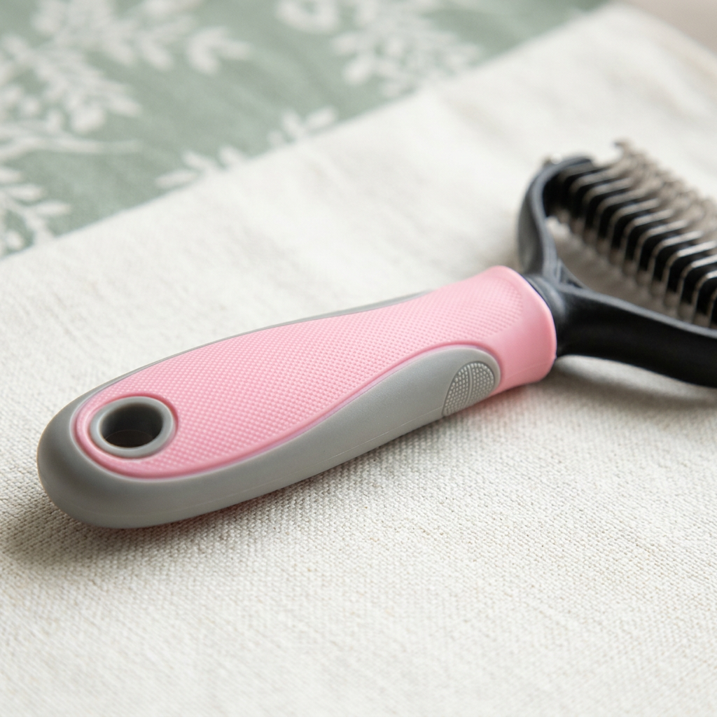Pink and gray textured handle detail