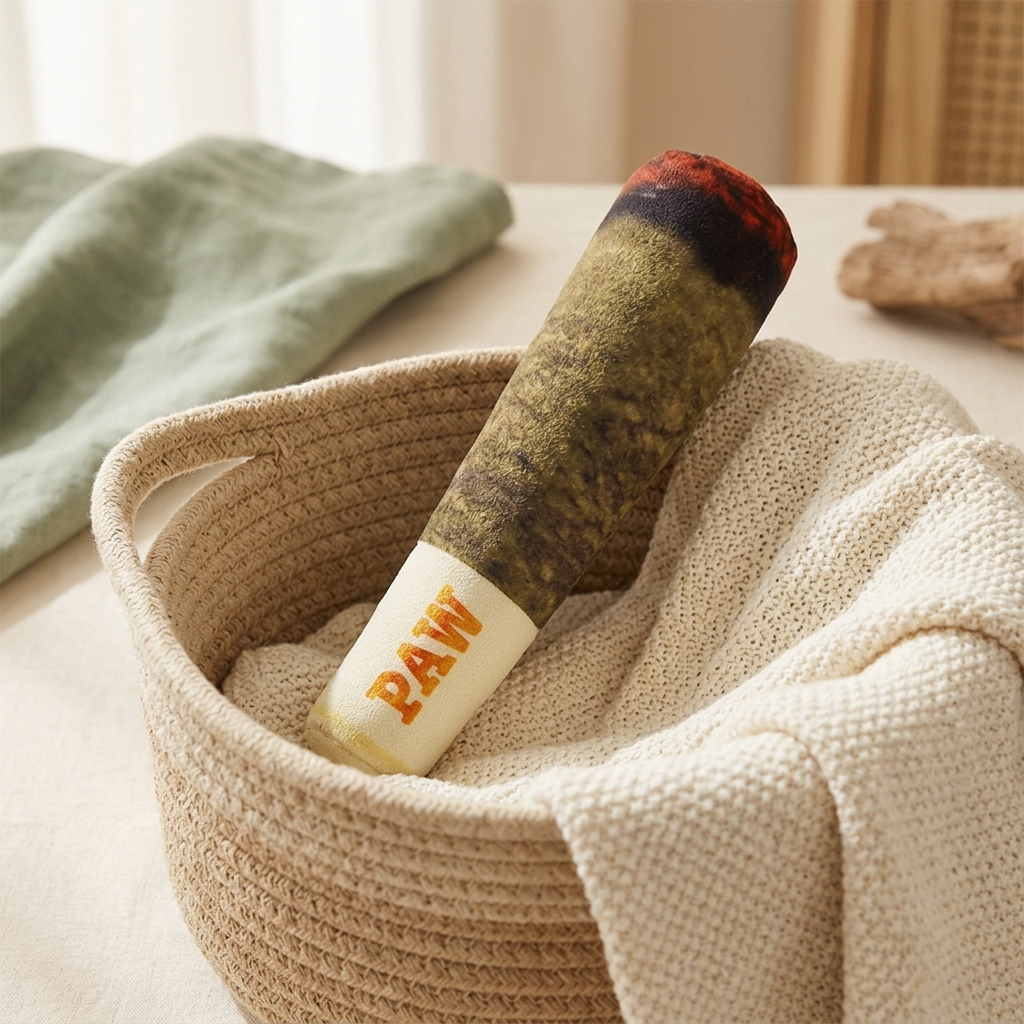 PAW plush toy in woven basket
