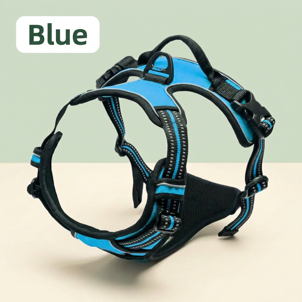 Blue top-handle dog vest harness with Blue color label