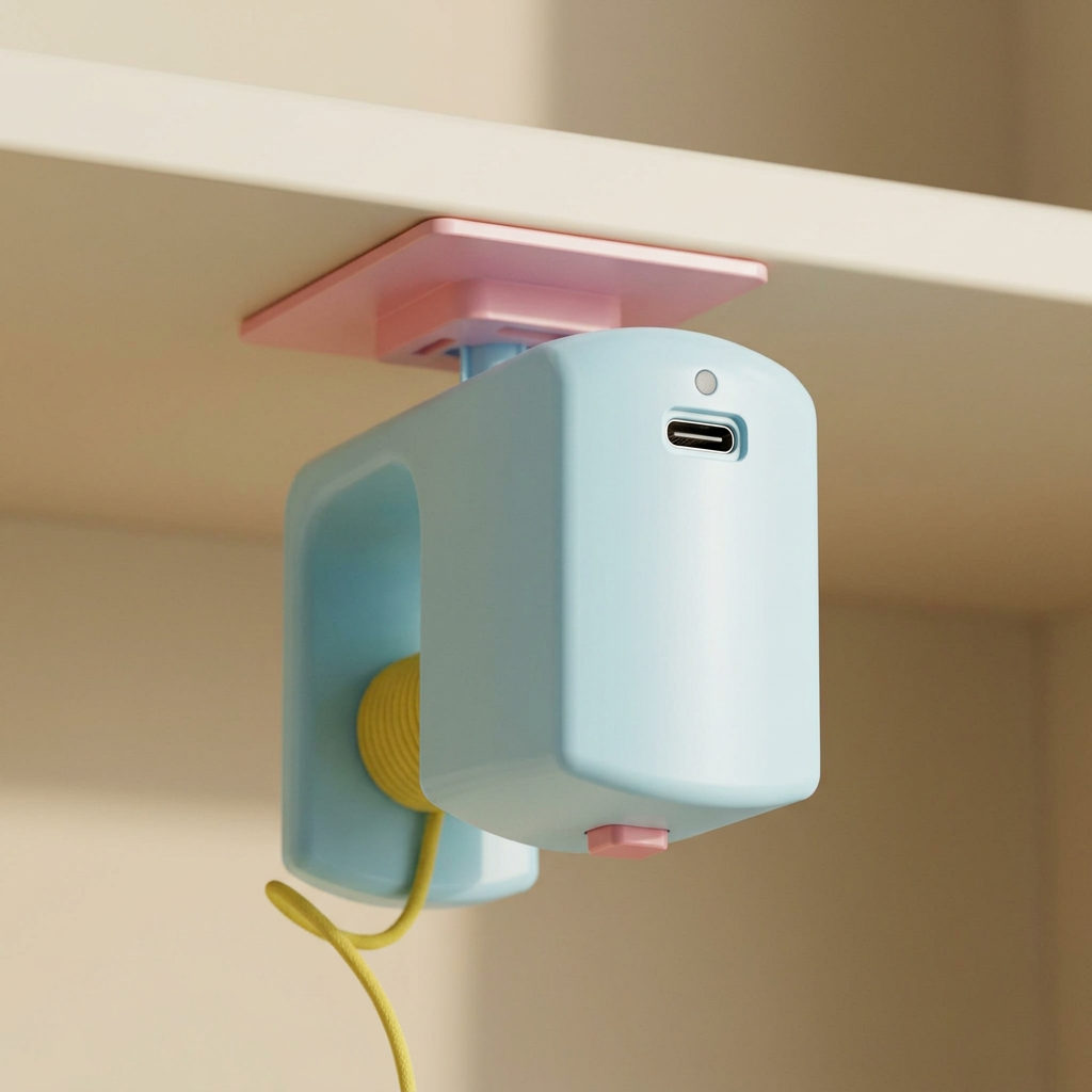 USB-C charging port and indicator on blue cat toy motor housing