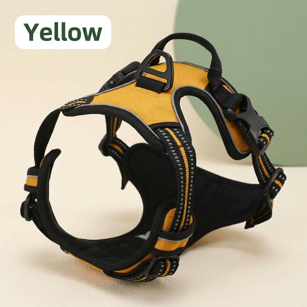 Yellow top-handle dog vest harness with Yellow color label