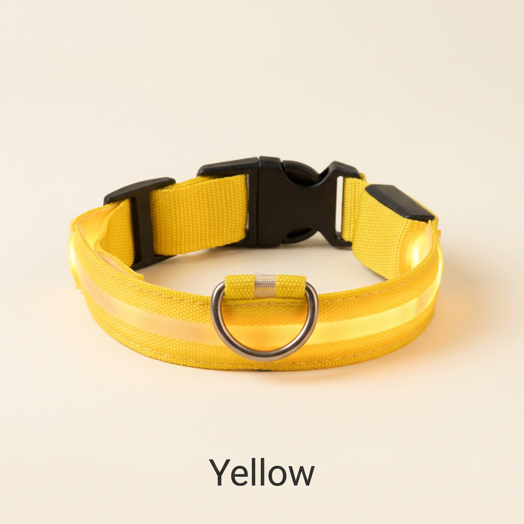 Yellow LED dog collar with Yellow color label