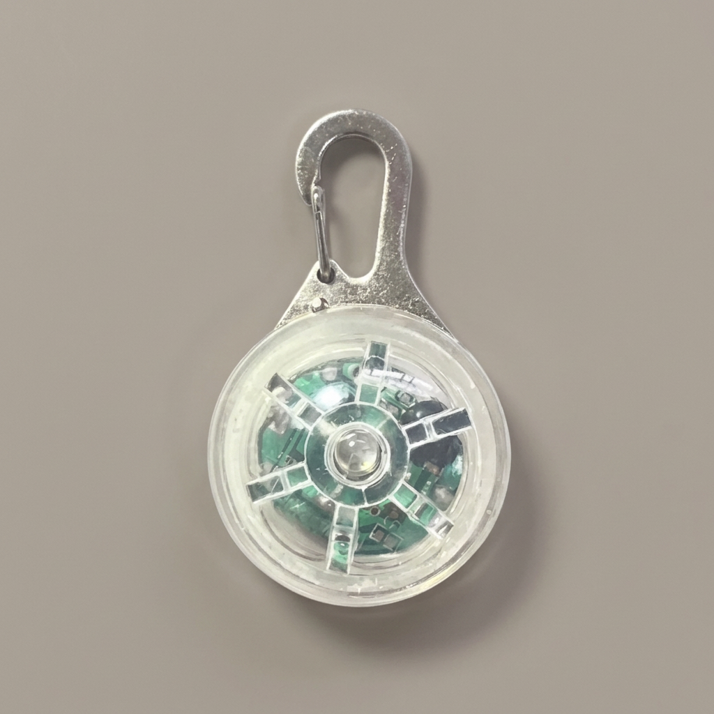 Transparent LED collar pendant showing internal components