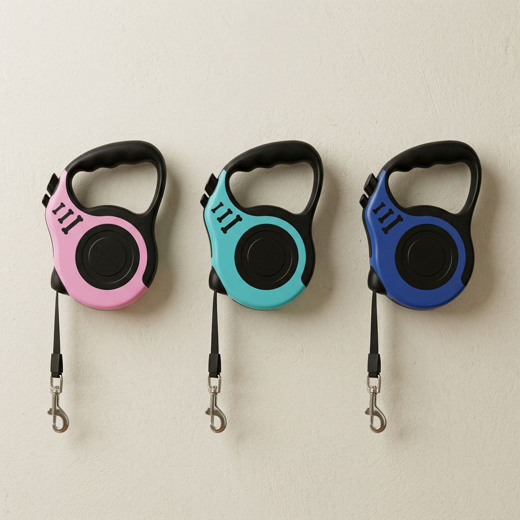 Retractable leash color examples; group photo does not indicate pack quantity