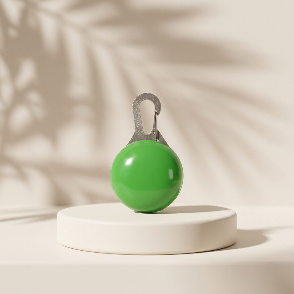 Green LED collar pendant on a studio plinth