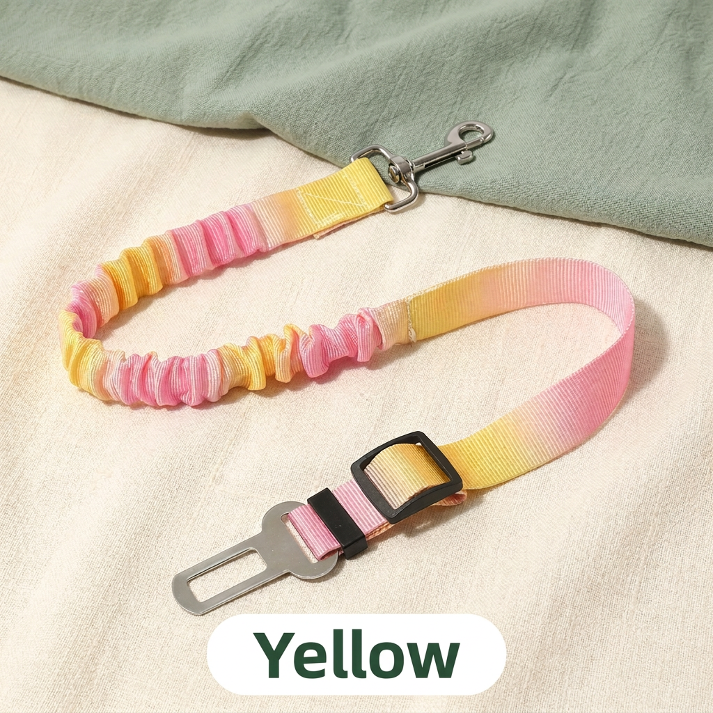 Yellow bungee car seatbelt tether with color label