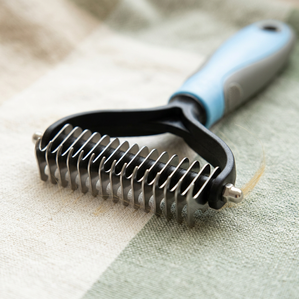 Detail of curved stainless steel grooming teeth