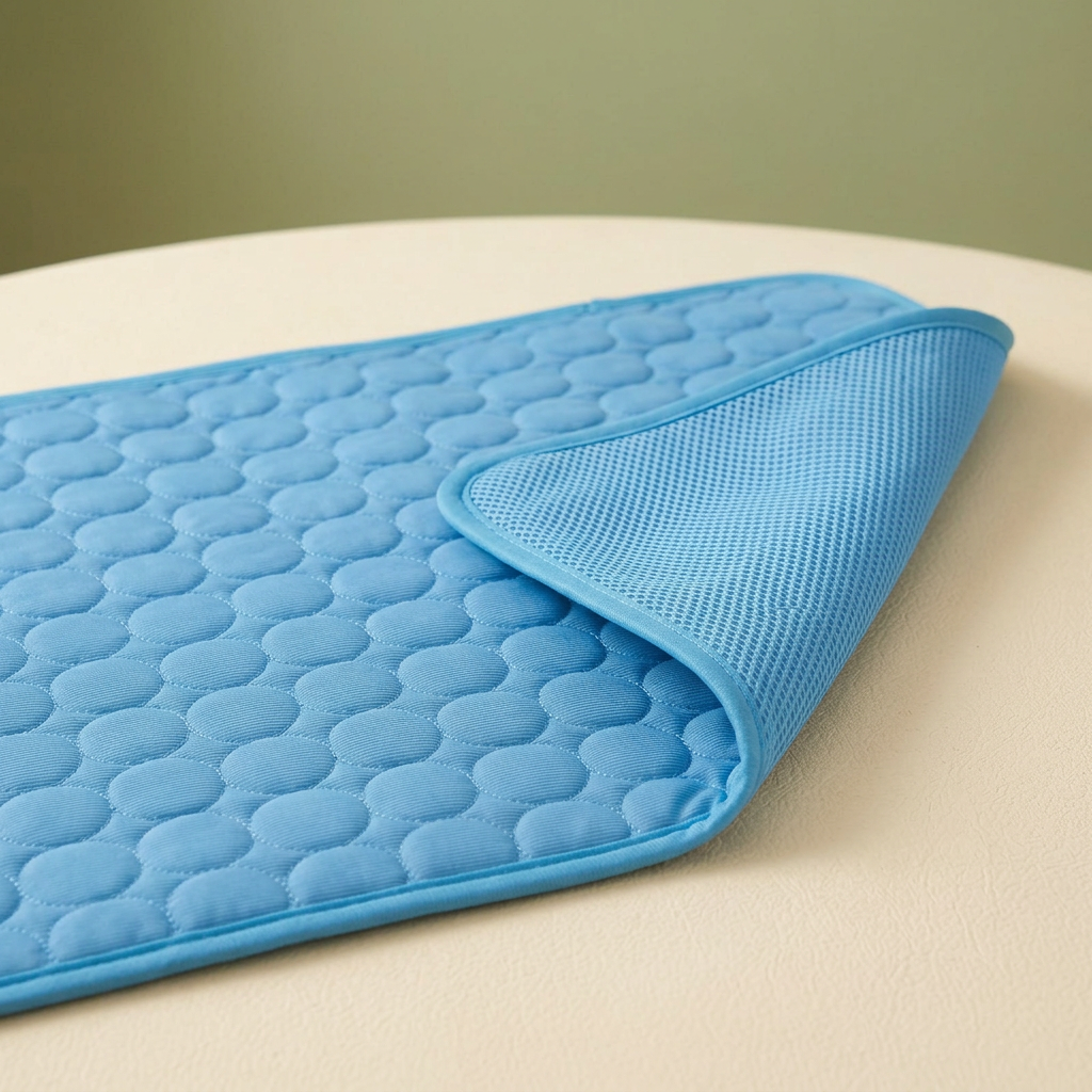 Folded corner showing blue mesh underside
