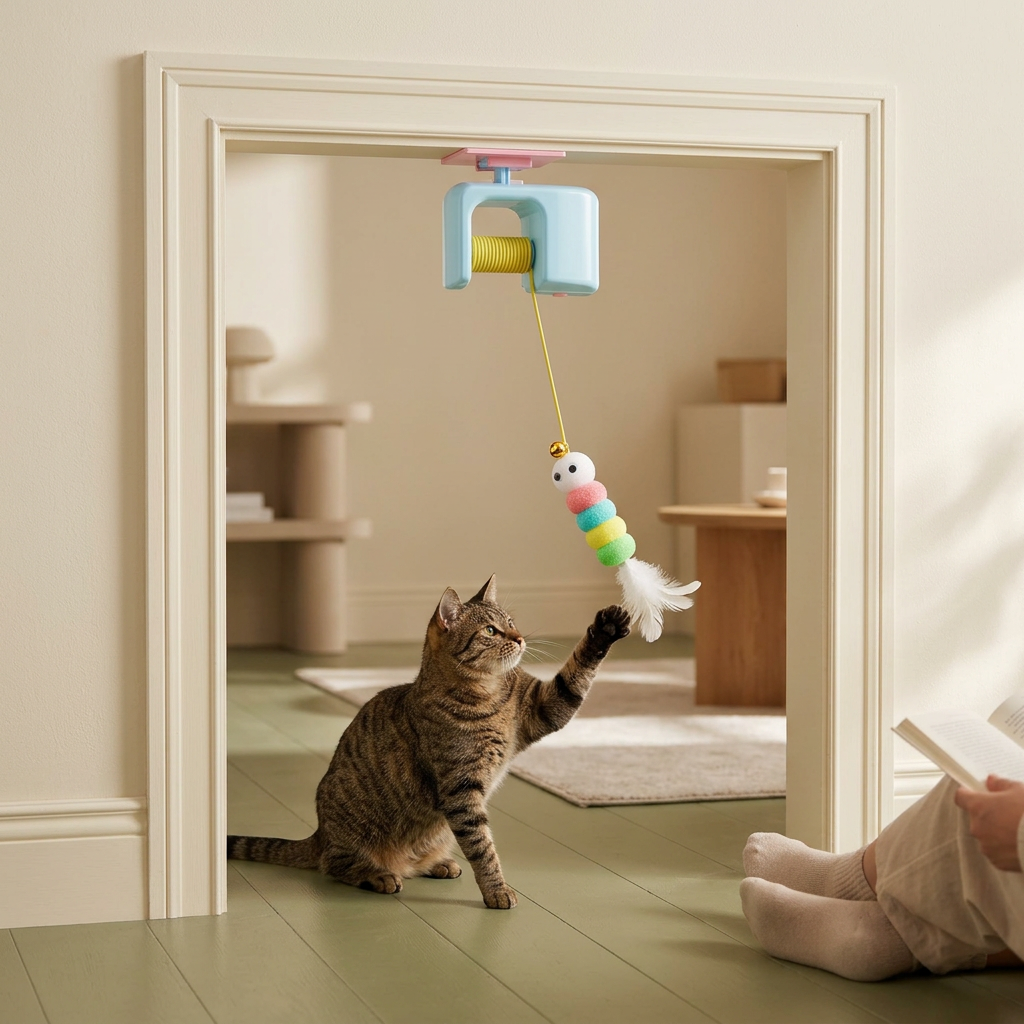 Rechargeable Hanging Cat Toy with Caterpillar & Feathers