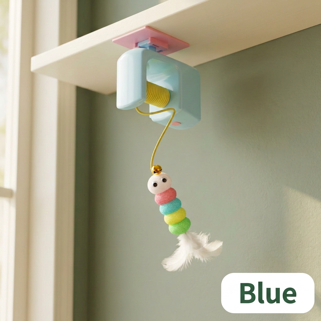 Blue hanging cat toy with Blue color label