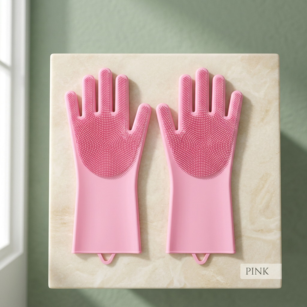 Matching pair of pink grooming gloves with Pink color label