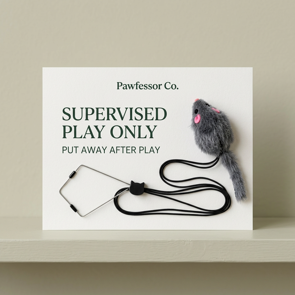 Hanging mouse toy reminder: supervised play only; put away after play