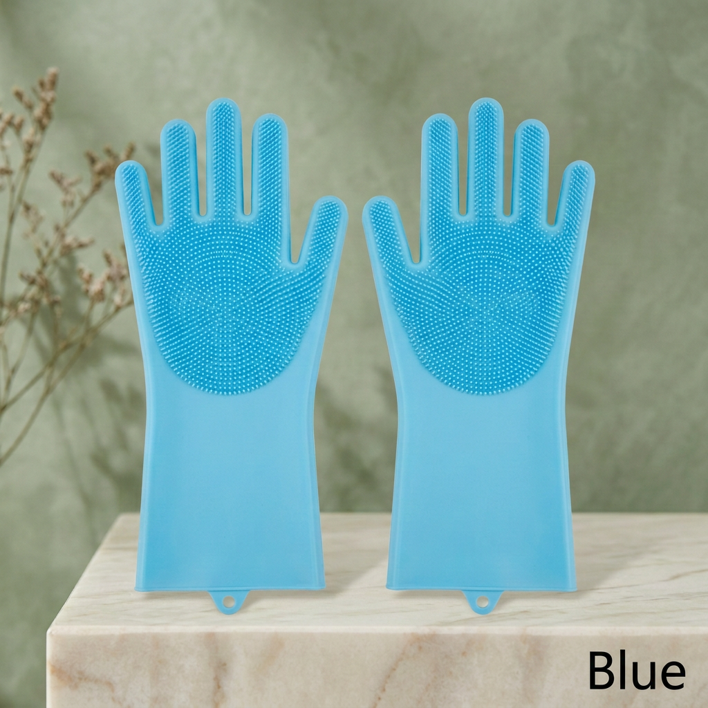 Matching pair of blue grooming gloves with Blue color label