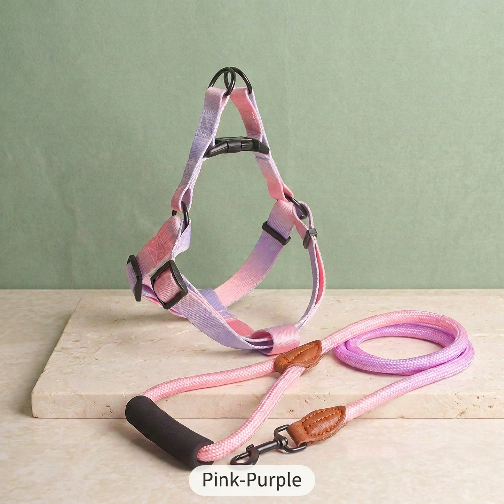 Pink-Purple harness and matching leash with one color label