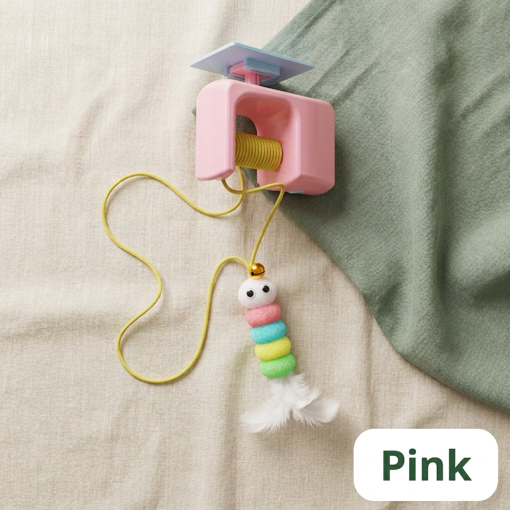 Pink hanging cat toy with Pink color label