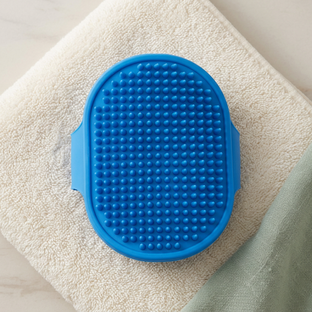 Blue brush on a folded towel