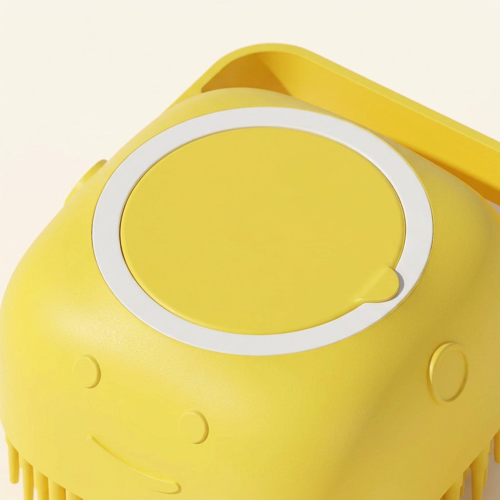 Close-up of yellow bathing brush cap and strap
