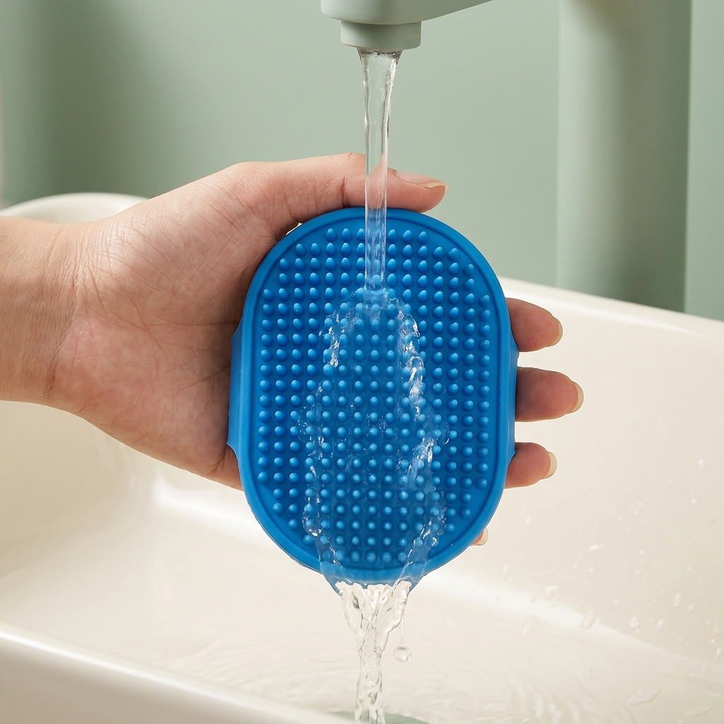 Rinsing the silicone bath brush