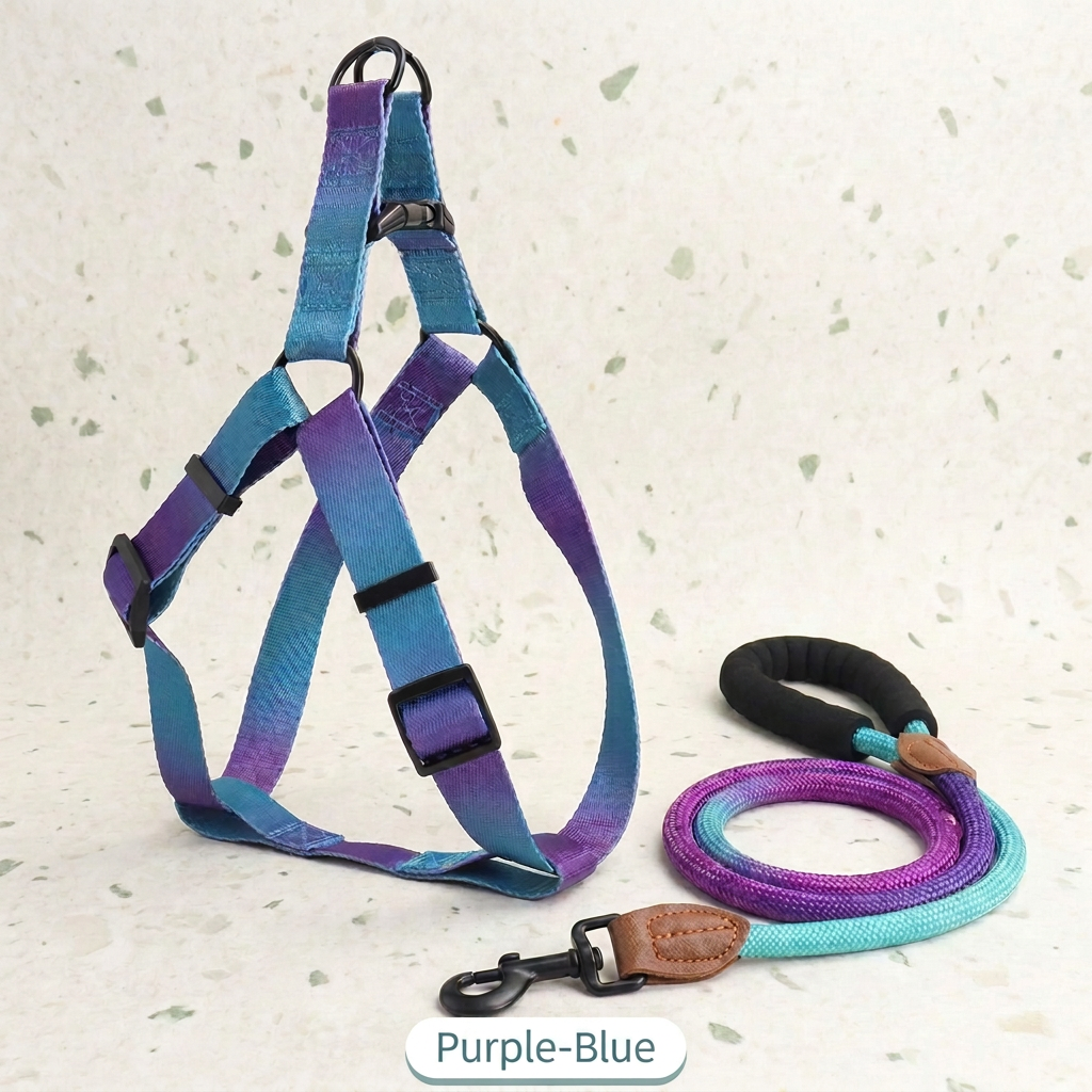 Purple-Blue harness and matching leash with one color label
