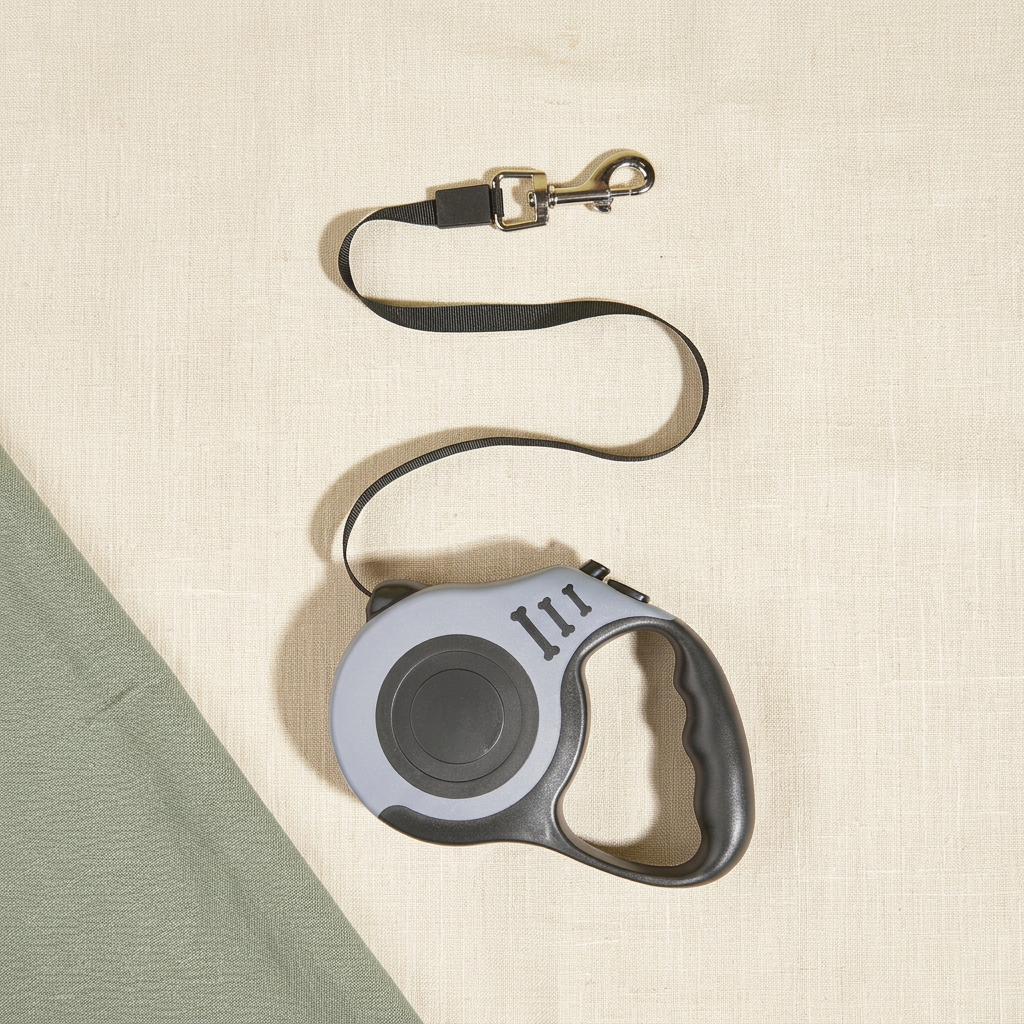 Retractable leash with extended nylon tape on ivory linen