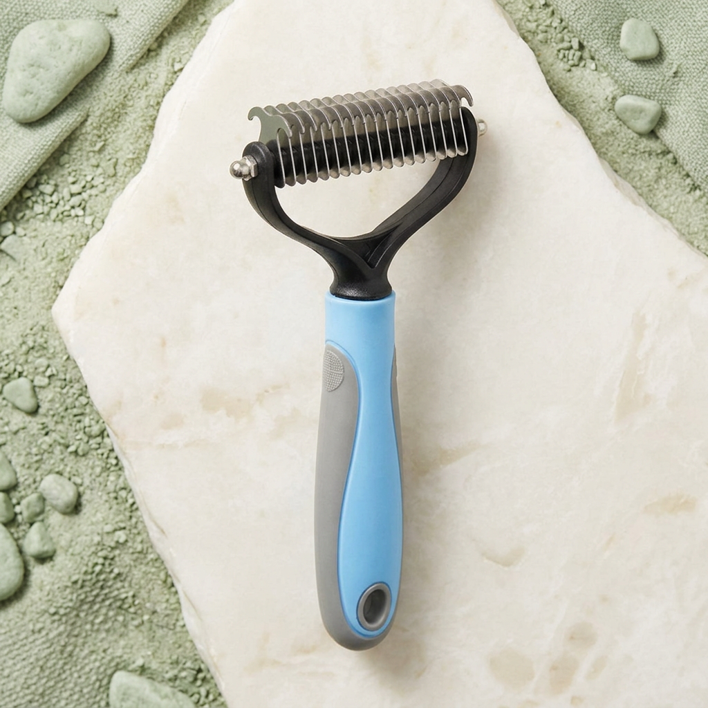 Blue large double-sided dog deshedding brush