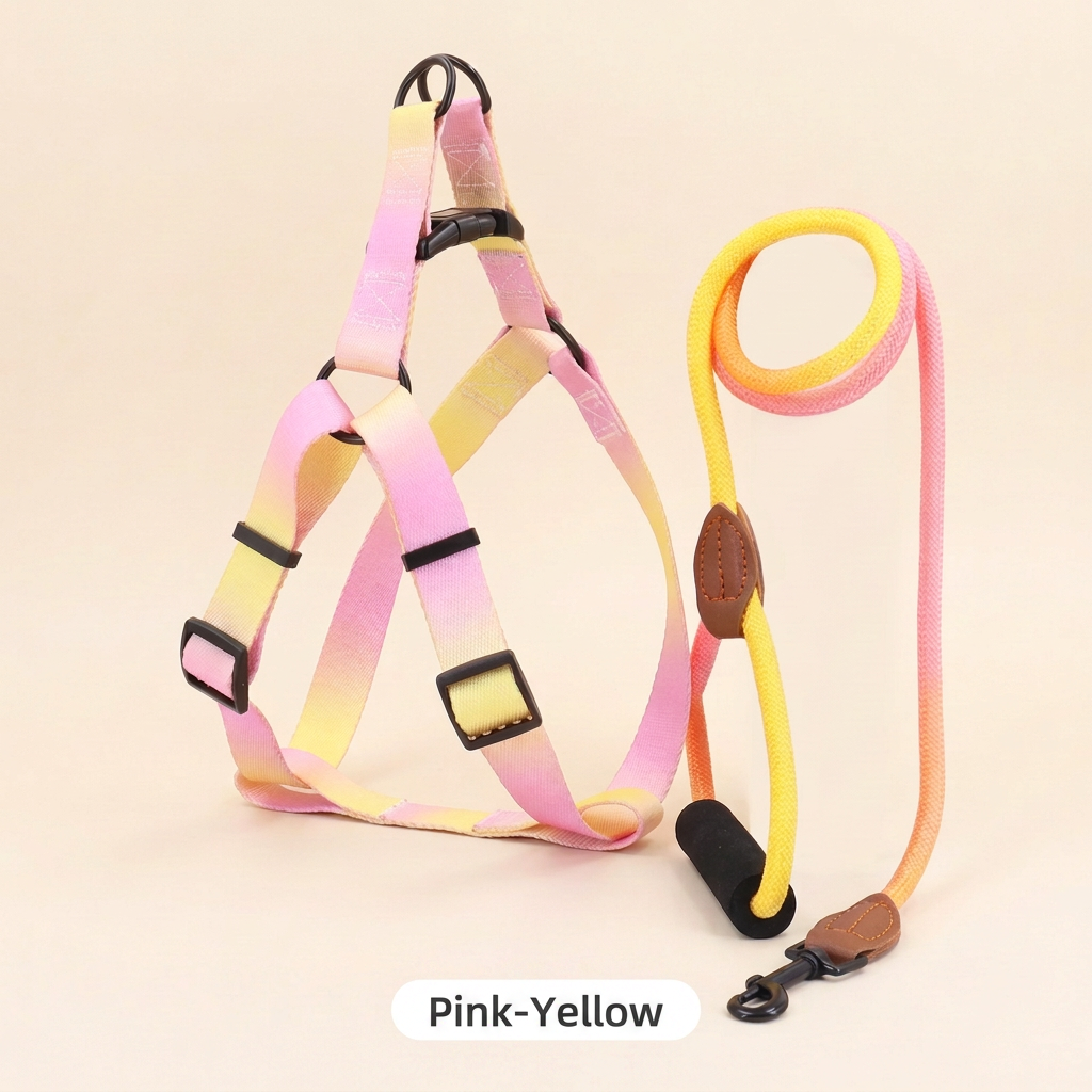 Pink-Yellow harness and matching leash with one color label