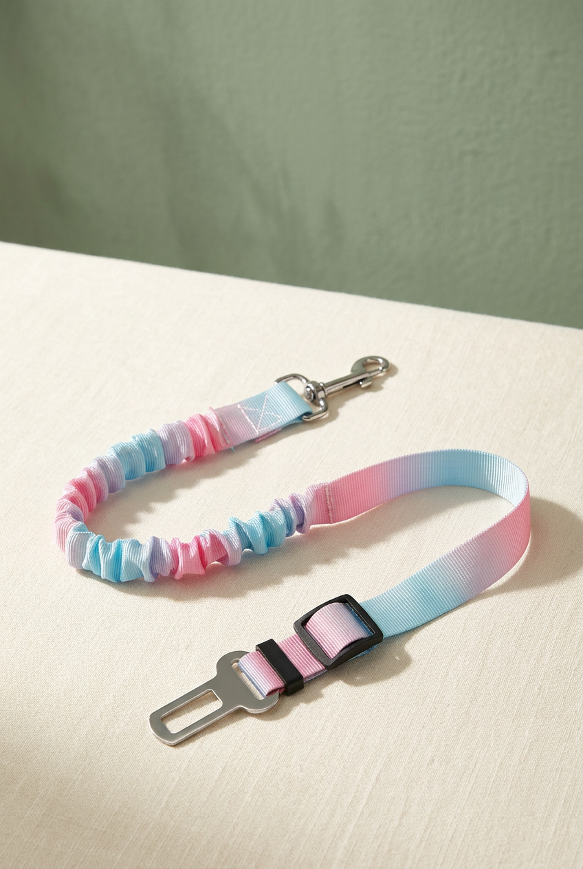 Blue and pink tether in a portrait composition against ivory and sage