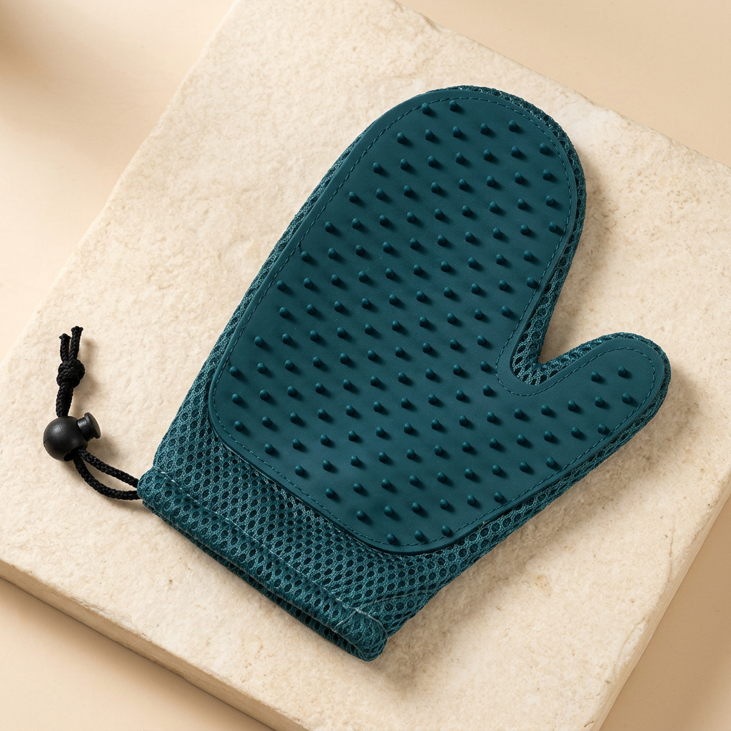 Dark blue double-sided pet grooming mitt