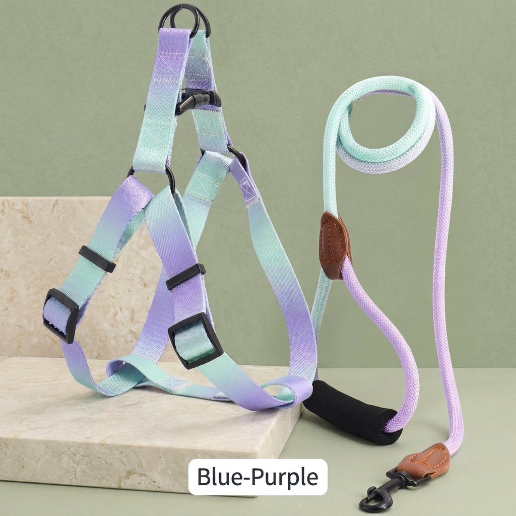 Blue-Purple mint-lavender harness and matching leash with one color label